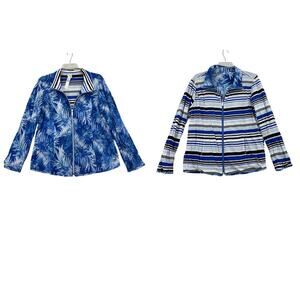 Weekends by Chico's Reversible Jacket Womens Size L Blue Tropical and Stripe